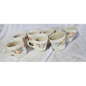 (Set of 7) Vintage Corelle Coordinates Fruit Coffee Mugs Tea Cups Stonewear 3.5"